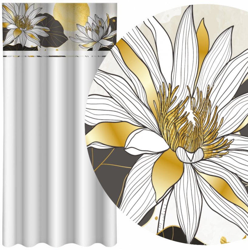 Klasična bela zavesa s tiskom lotosovih cvetov