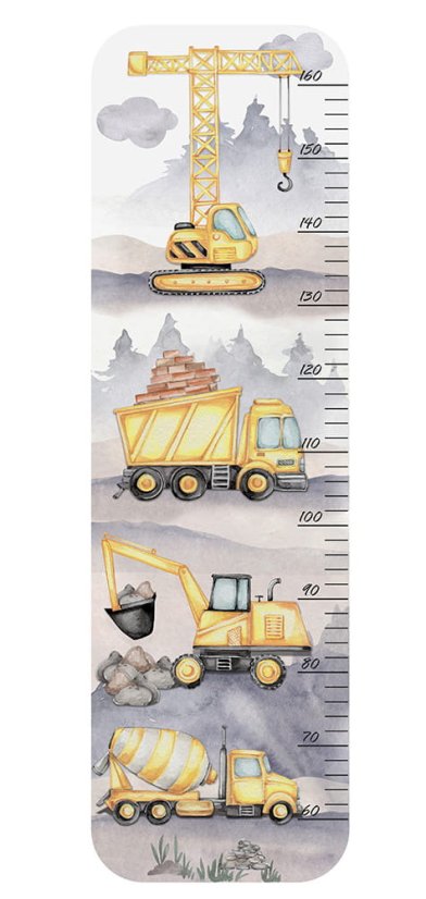 Nálepka na stenu detský meter na meranie výšky - stavebné stroje