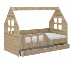 Kinderbettenhaus mit Schublade 160 x 80 cm in Eiche sonoma Dekor links