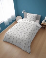 Bavlnené detské posteľné obliečky biele s mačkou