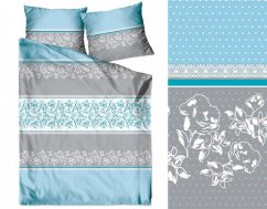 Lenjerie de pat din bumbac într-o combinație de albastru-gri