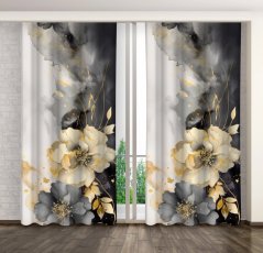 Elegáns függöny virágmintás szürke árnyalatokkal