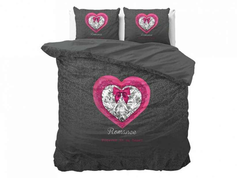 Romantické posteľné obliečky tmavo sivej farby 220 x 240 cm