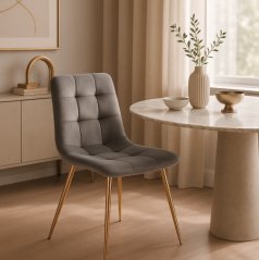 Sedia imbottita in velluto YORK con gambe dorate - varie finiture di colore
