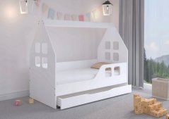 Okouzlující dětská postel se šuplíkem 160 x 80 cm bílé barvy ve tvaru domečku