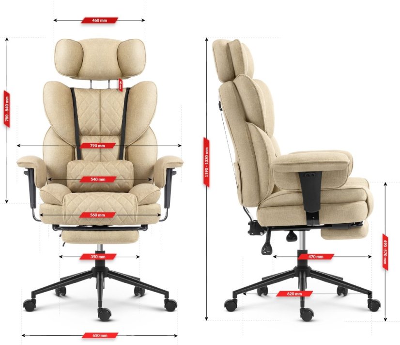 HC-1037 ergonomikus irodai fotel lábtartóval – bézs szövet