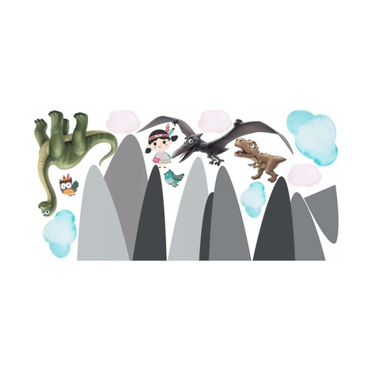 Autocolant de peret cu un dinozaur în munți