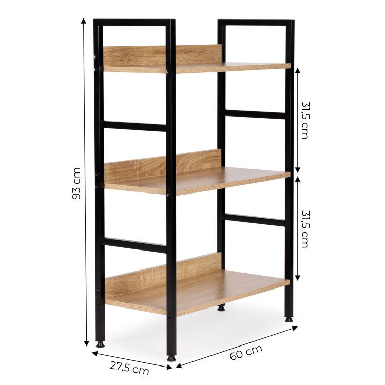 Stabilný 3-policový regál - kombinácia kovu a dreva 93 x 60 x 27,5 cm