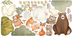 Adesivo murale per bambini animali della foresta e cielo notturno