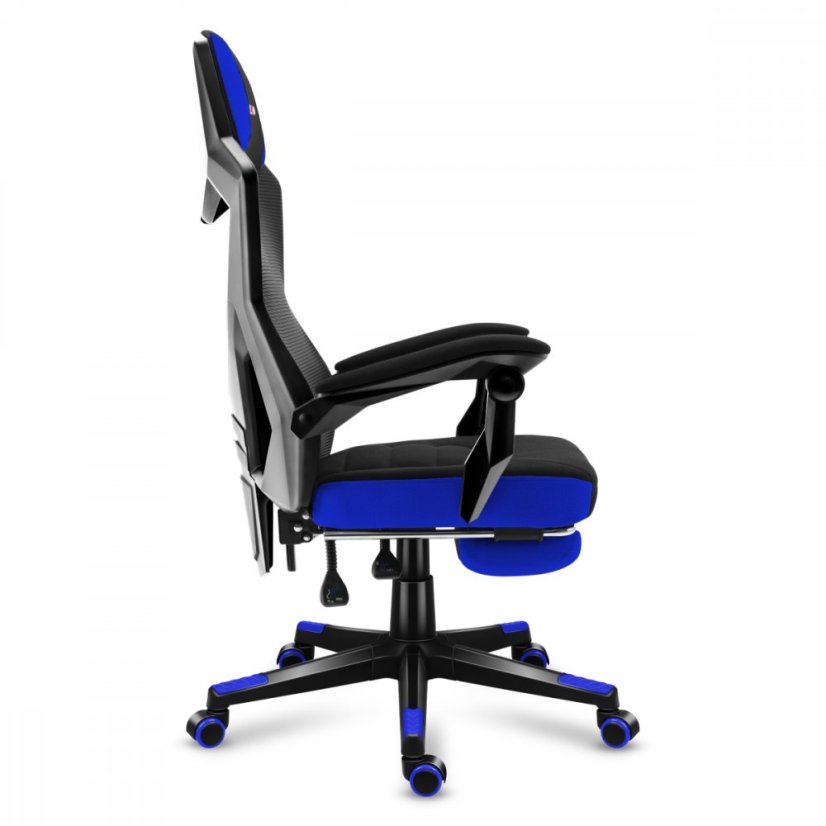 Ergonomické herní modré křeslo s opěrkou nohou COMBAT 3.0