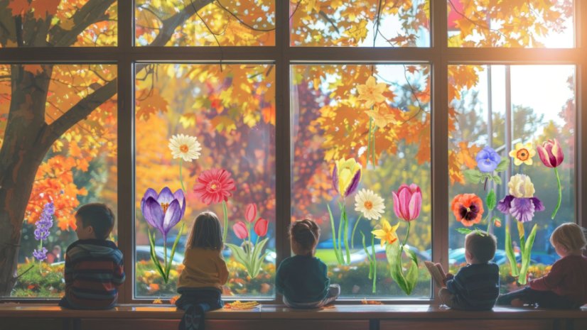 Kétoldalas ablakmatricák - színes virágok 