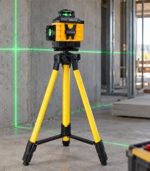 16řádkový 4D 360° samonivelační křížový laser se stativem a 2 bateriemi, zelený