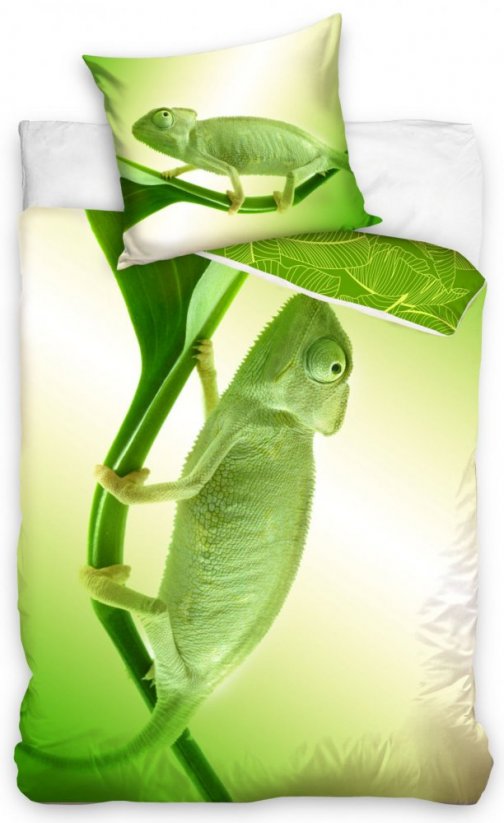 Detské bavlnené posteľné obliečky so zeleným chameleónom