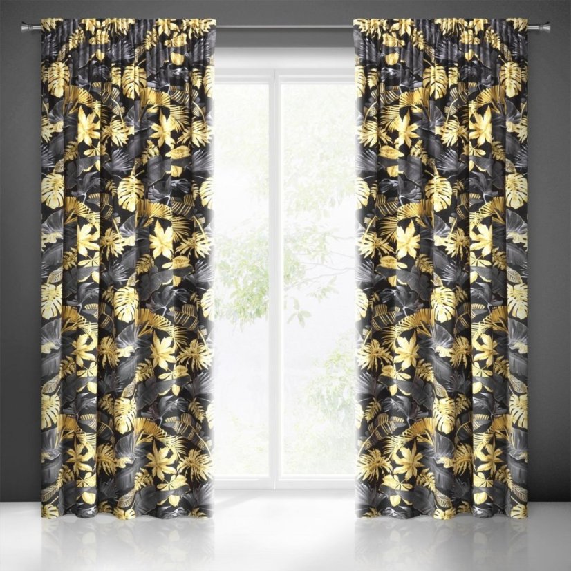 Frumos negru și galben blackout perdea blackout pe o bandă de legare 140 x 270 cm