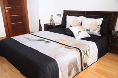 Cuvertură de pat culoarea alb-negru cu un model de trandafir romantic