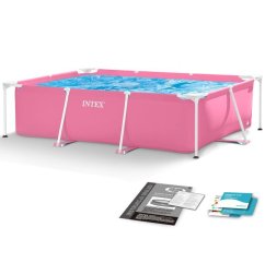 Nagy kerti medence rózsaszín, téglalap alakú kerettel 220 x 150 cm 
