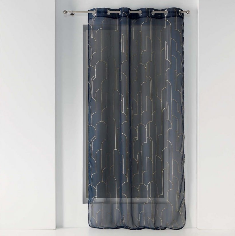 Elegante tenda blu scuro con motivo geometrico oro 140 x 240 cm