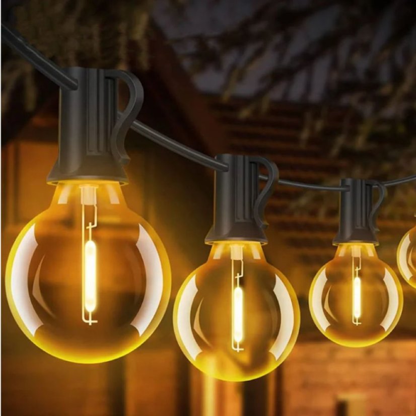 Vrvica vrtnih LED luči 15 m - 20 okrasnih žarnic G40, topla bela svetloba, IP44