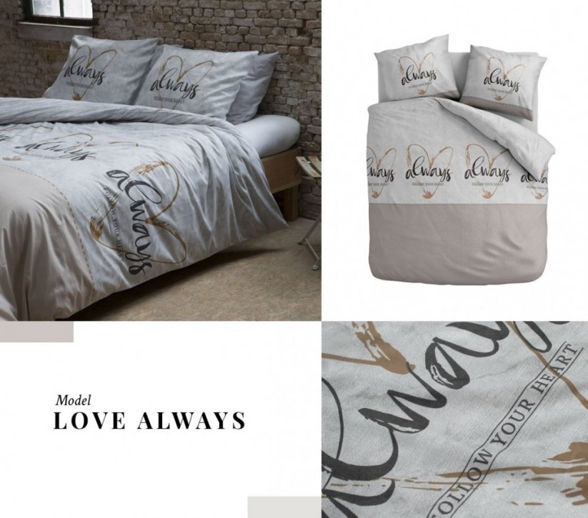 Bavlnená posteľná bielizeň s nápisom a srdcami 160 x 200 cm