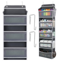 Ajtós akasztós szervező - szekrény polc 5 polccal 142 x 40 x 17 cm