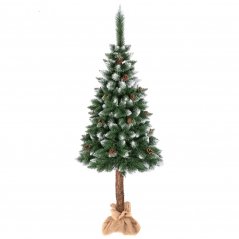 Karácsonyfa karóba akasztva, fenyőtobozokkal és díszekkel 220 cm