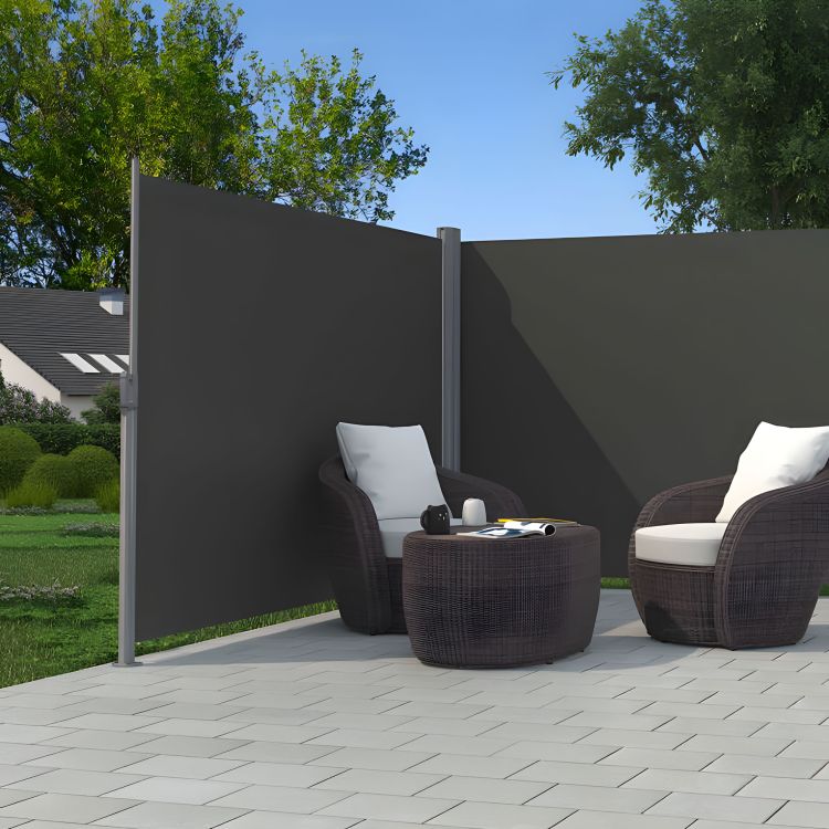Dvojni stranski senčnik, zaslon 300 x 300 x 180 cm za terase in balkone - siv