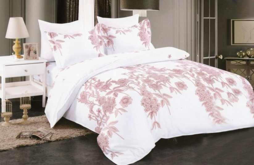 Biele posteľné obliečky s motívom ružových kvetov