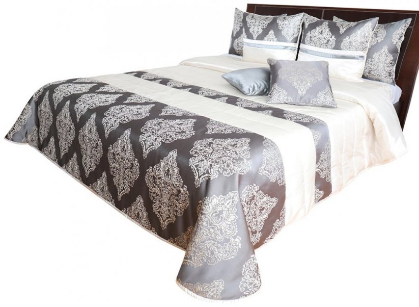 Krásný přehoz na postel šedě zlatý s propracovaným vzorem - Rozměr: Šířka: 240 cm | Délka: 260 cm