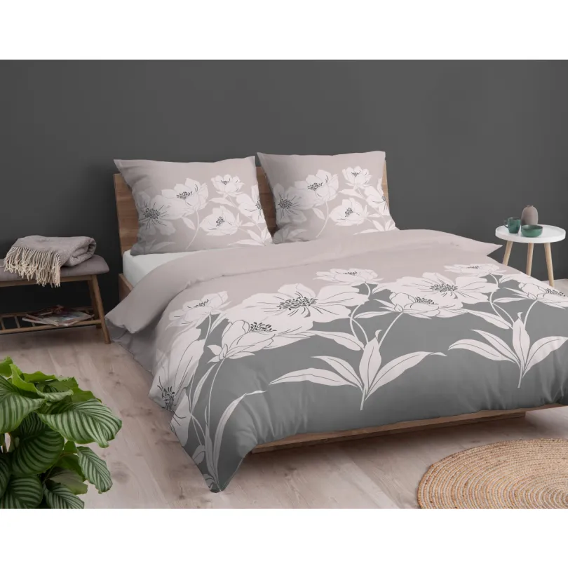 Flanelové posteľné obliečky - ružové s motívom kvetov