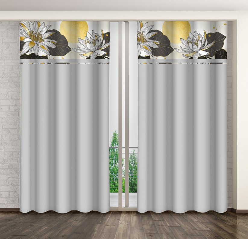 Klasický světle šedý závěs s potiskem lotosových květů - Rozměr závěsu: Šířka: 160 cm | Délka: 250 cm