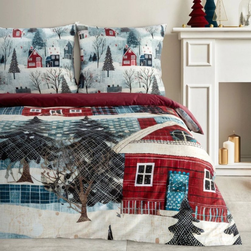Vánoční bavlněné ložní prádlo se zimní krajinou