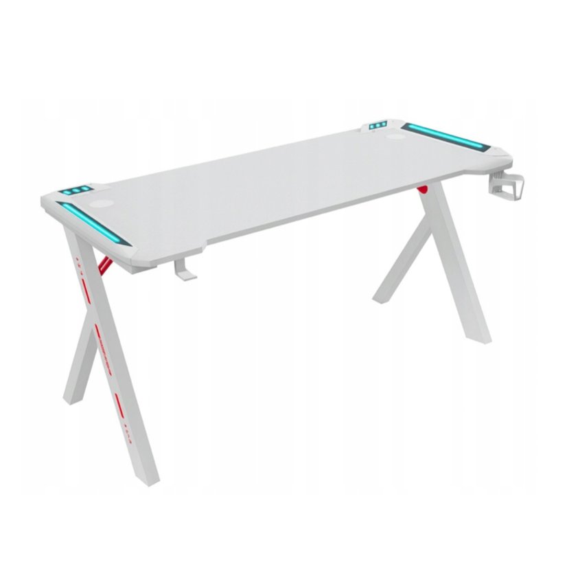 Gamingový stôl s RGB LED podsvietením biely