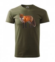 Tricou de bumbac de vânătoare cu imprimeu vulpe cu mâneci scurte