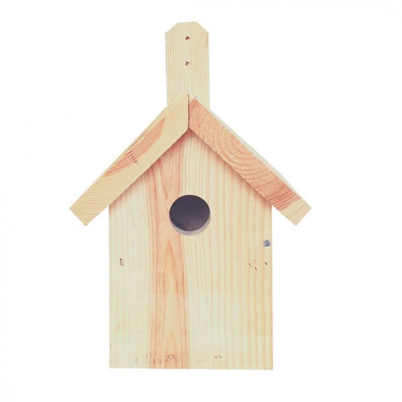 Fából készült madárház fészkelő madarak számára ferde tetővel
