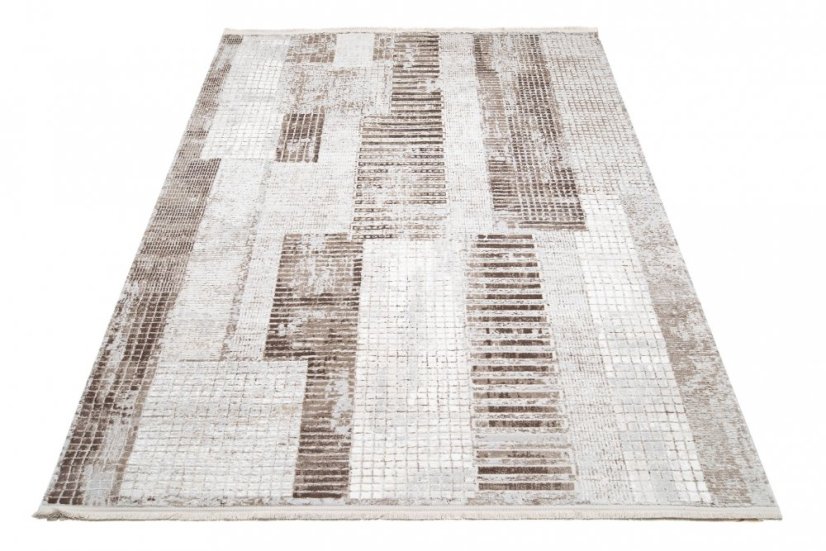 Designer-Teppich im Vintage-Stil mit geometrischen Mustern in Brauntönen