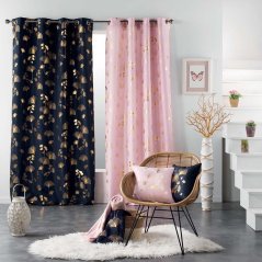 Frumoasă perdea de lux albastru închis cu model ginkgo auriu 140 x 260 cm 