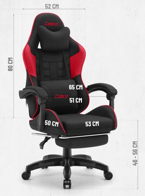 CABRO C501 gamerska stolica s osloncem za noge, do 150 kg, crna i crvena