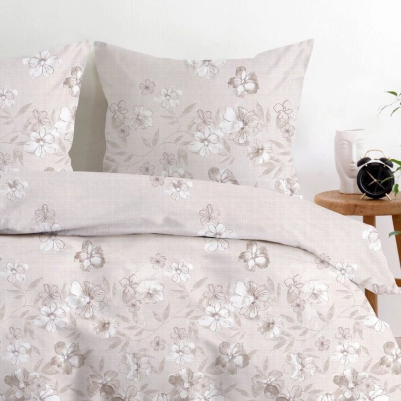 Posteľná bielizeň z prémiovej bavlny, béžová s kvetinovým vzorom