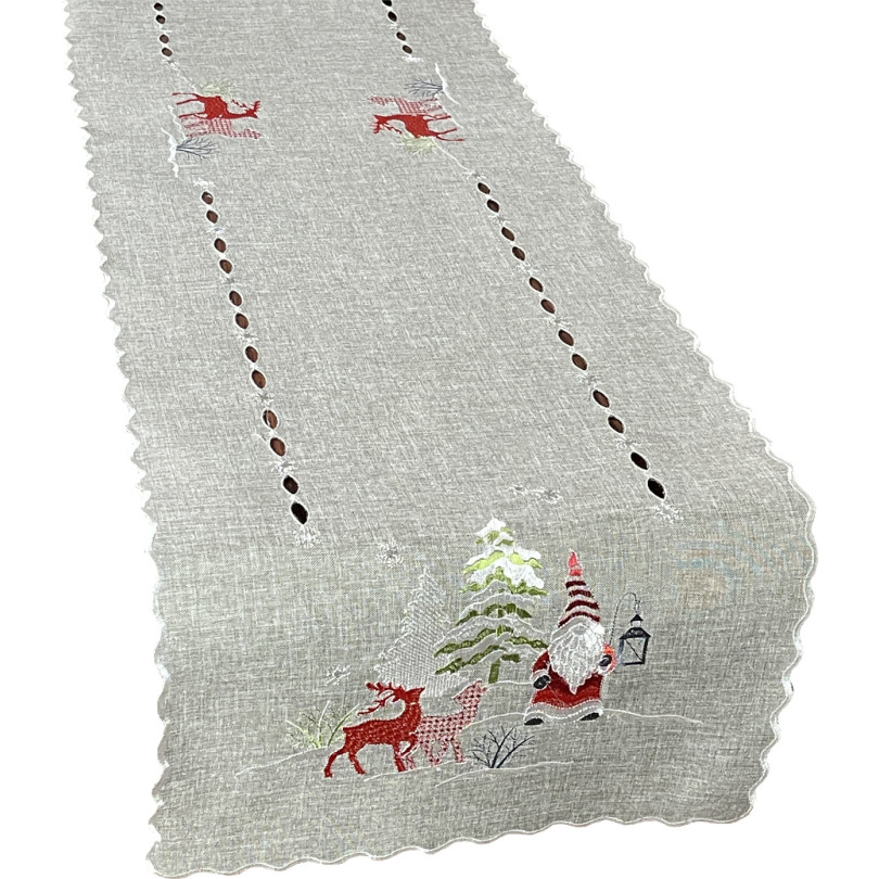 Szürke karácsonyi kendő manó és rénszarvas hímzéssel