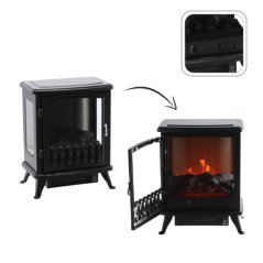 Свободностояща черна електрическа камина с ефект на пламък - 900/1800 W