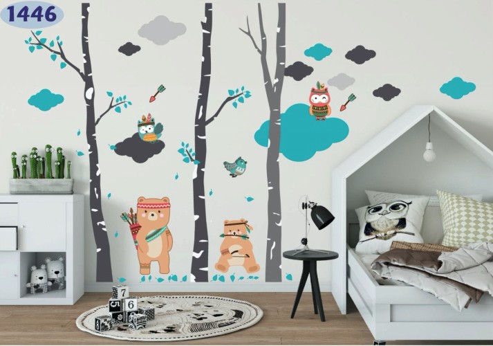 Kvalitní nálepka na zeď s rozkošným motivem zvířátka indiáni 150 x 300 cm