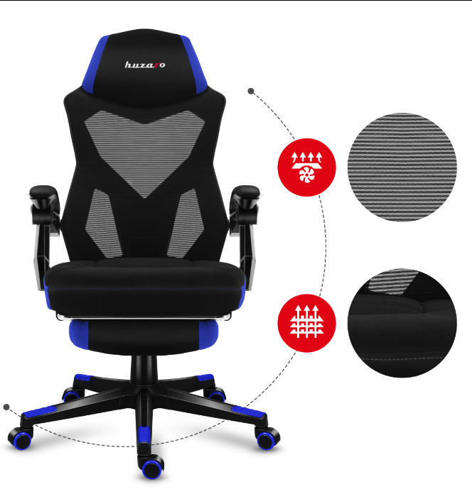 Ergonomické herní modré křeslo s opěrkou nohou COMBAT 3.0