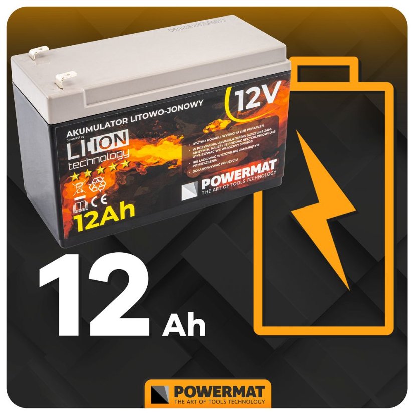 12V Li-Ion batéria 12 Ah Powermat PM-AKLJ-12V12AM