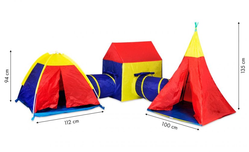 Playground 5in1 - cort de joacă cu casă, teepee și tuneluri