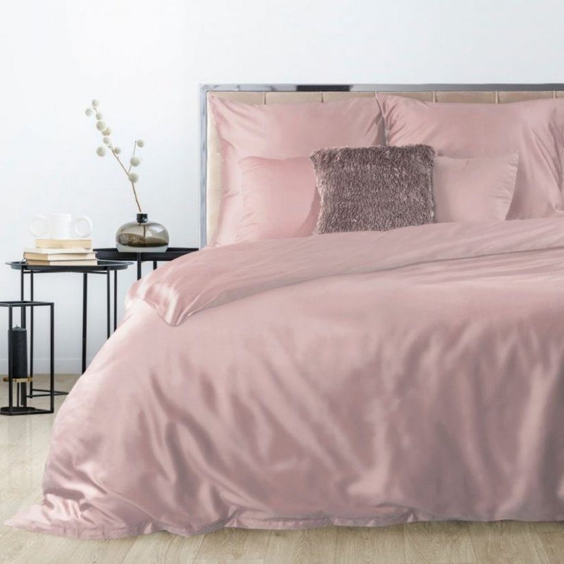Lenjerie de pat dublă roz cu închidere cu fermoar