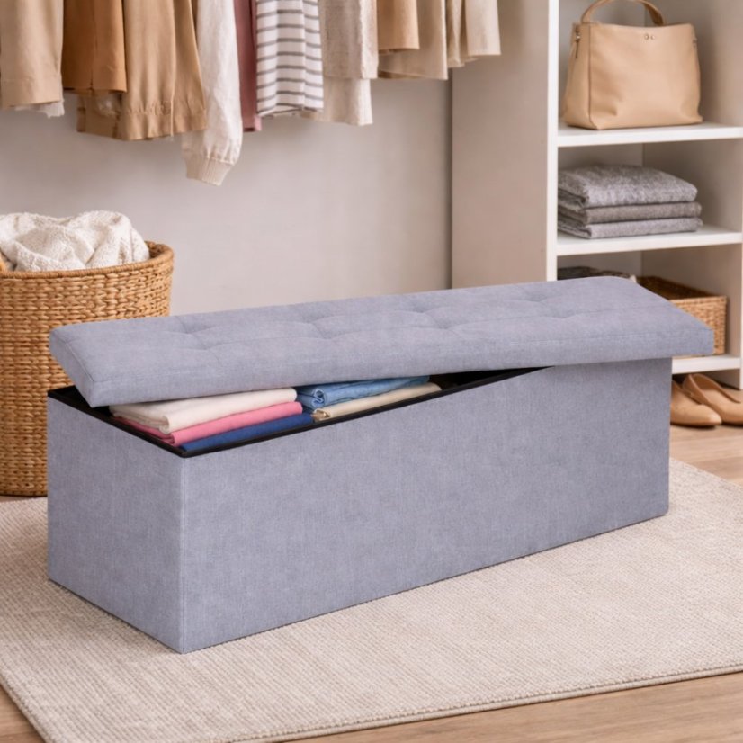 Taburetka s úložným priestorom – skladacia pufa 111 x 38 cm