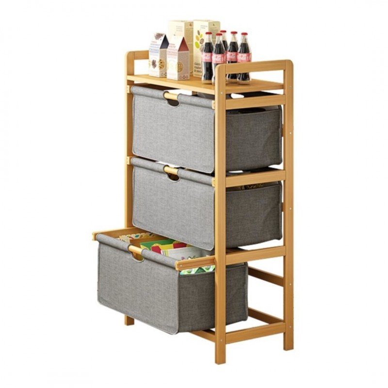 Bambusz polc könnyű, tartós szövetből készült fiókokkal