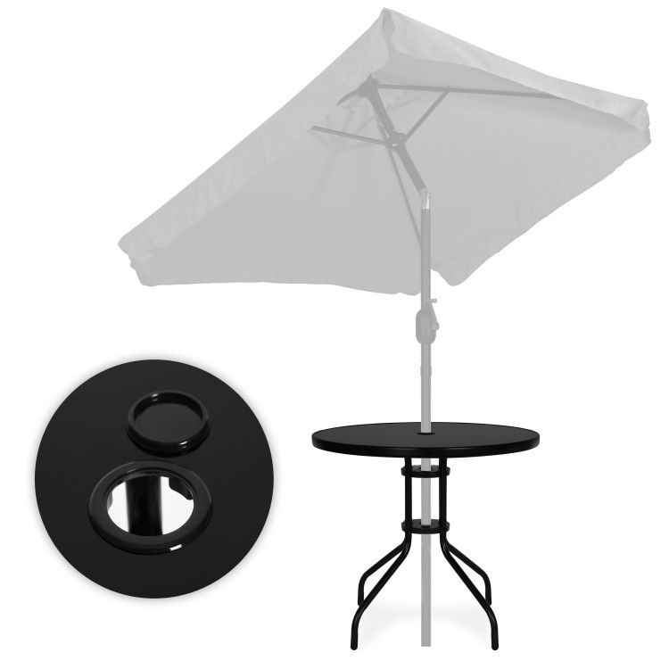 Okrugli vrtni stol 80 cm s otvorom za suncobran - crni