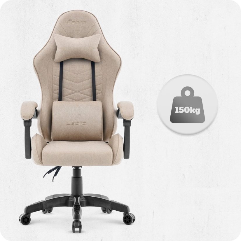 Scaun gaming CABRO C500 – din țesătură, cu spătar reglabil, capacitate de până la 150 kg, bej + CADOU