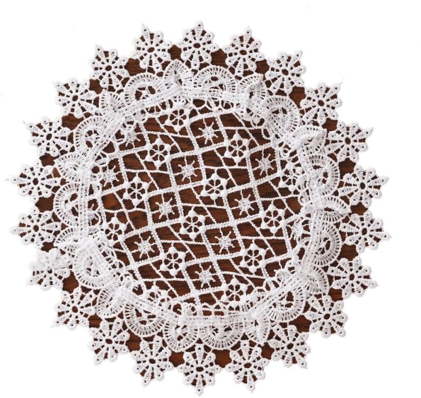 Elegantný okrúhly čipkovaný obrúsok
